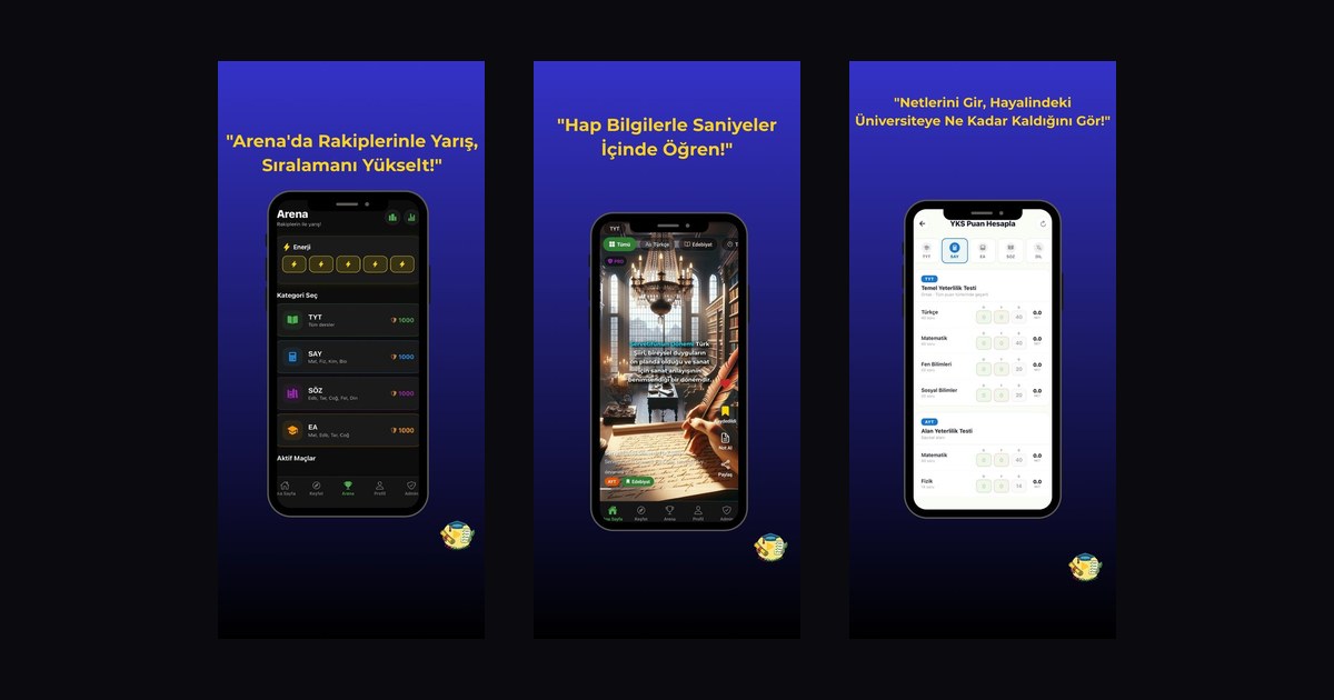 Three YKS Shorties screens: arena, video feed and score calculator