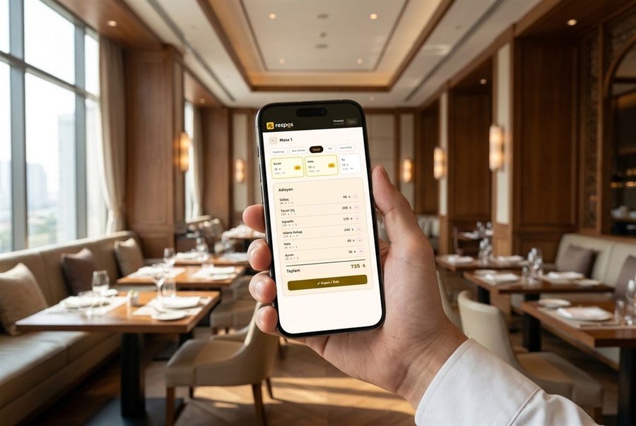 The respos order screen on a phone, with an open table bill and its total