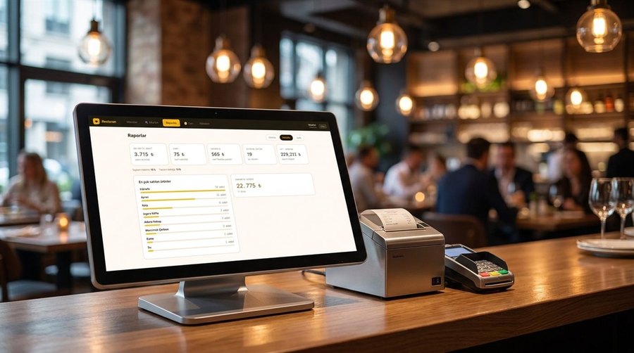 The POS running in a browser on a counter terminal